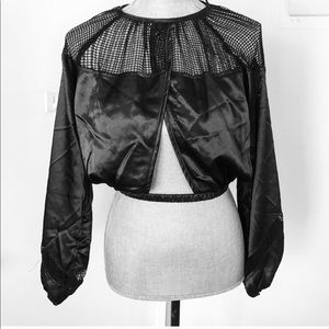 LF Crochet silk long sleeve black top bx4